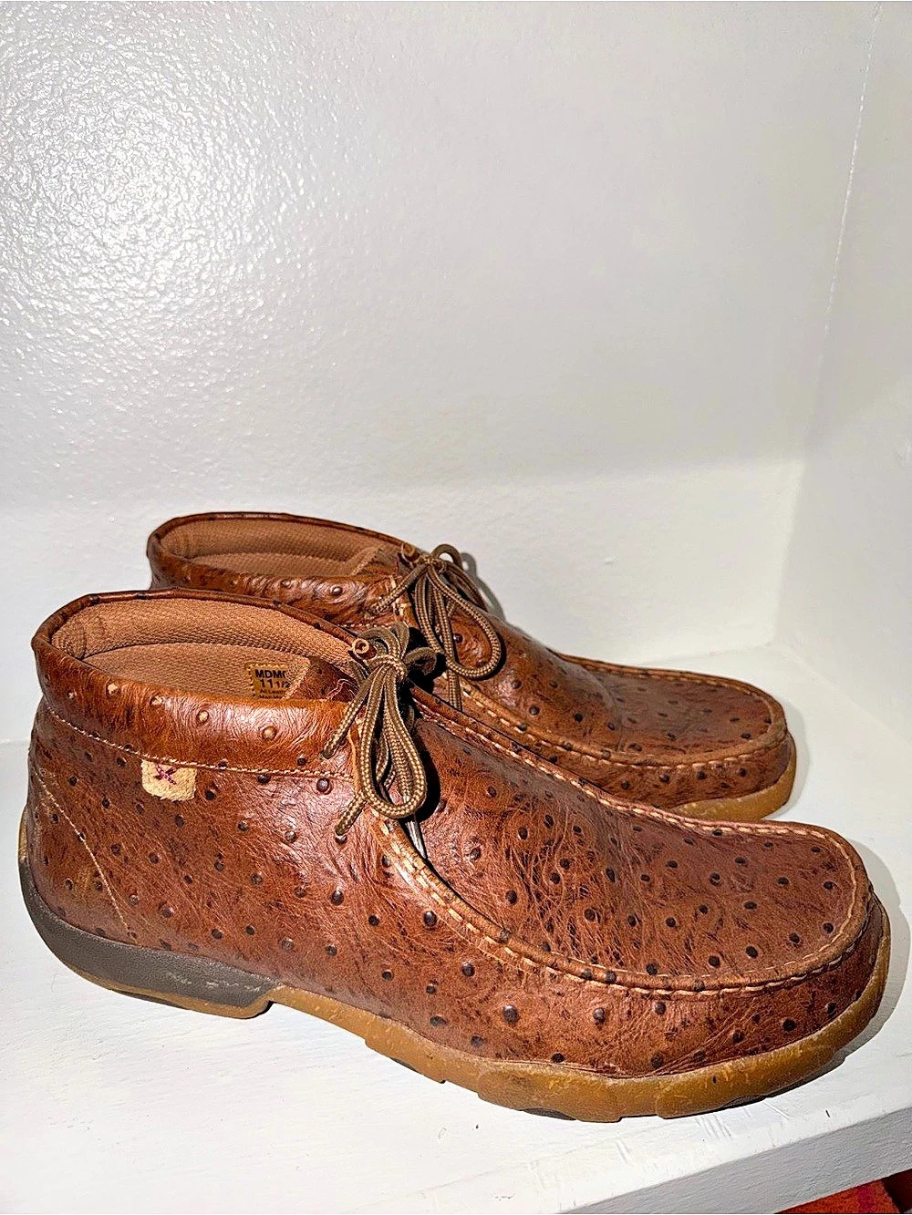 Twisted X Men's Chukka Driving Moc Brown Ostrich Boots US 11 .5 W